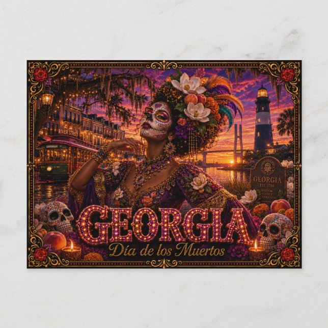 Postal Georgia Día de los Muertos Retro (Anverso)