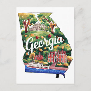 Postal Georgia EE. UU. Estado con forma de acuarela vinta