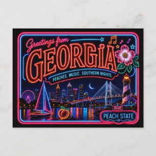 Postal Georgia Neon Estado Retro Vintage