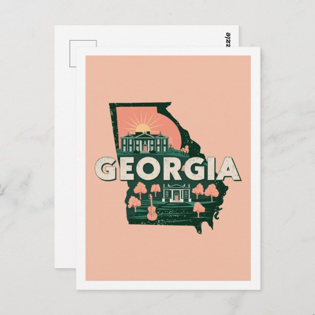 Postal Georgia Retro Diseño de Viajes Icónico Estados Uni (Anverso / Reverso)
