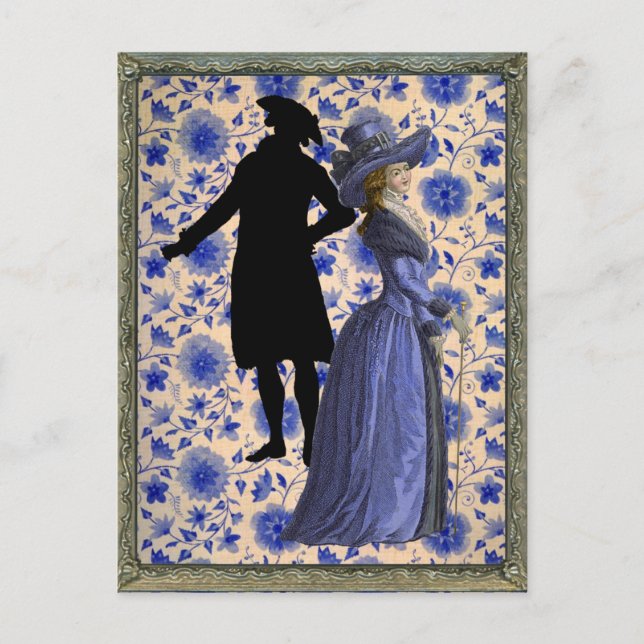 Postal Georgoan Lady con un palo - Azul (Anverso)