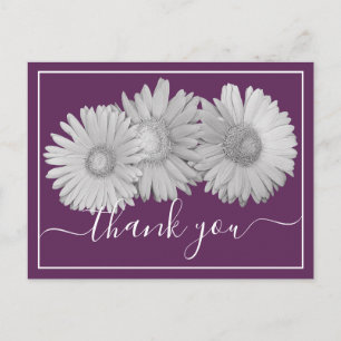 Postal Gerbera Daisies Purple Background Gracias
