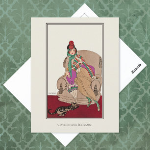 Postal Gerda Wegener Fashion, un gato chaqueta escocés