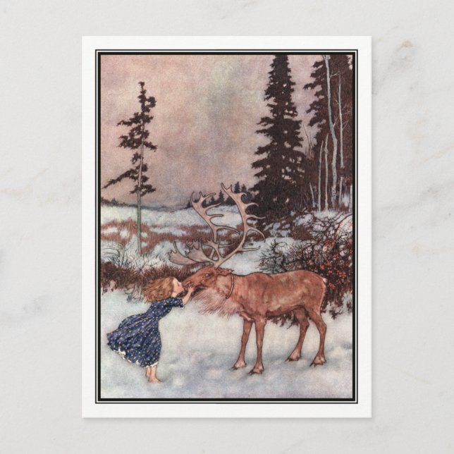 Postal Gerda y los renos por Edmund Dulac (Anverso)
