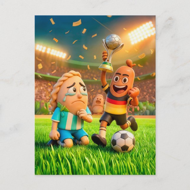 Postal German bratwurst defeating Argentinian empanada so (Anverso)