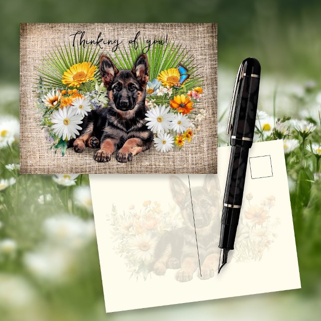 Postal German Shepherd Dog in Wildflowers Custom Postcard (Subido por el creador)