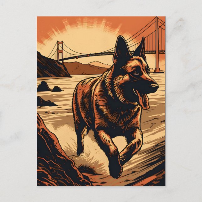 Postal German-Shepherd en el puente Golden Gate (Anverso)