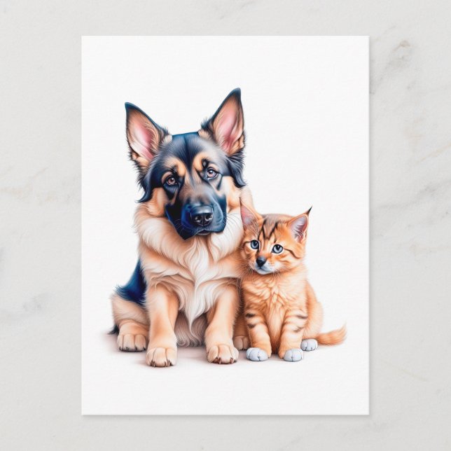 Postal German Shepherd Puppy And Maincoon Kitten (Anverso)