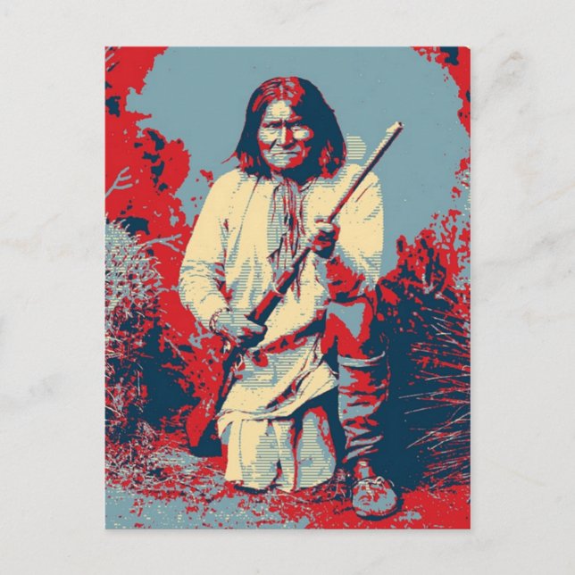 Postal Geronimo Pop Art - Jefe de Guerrero Indio Apache (Anverso)