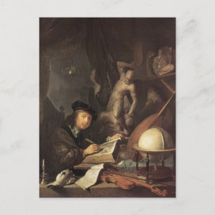 Postal Gerrit Dou- El pintor en su taller