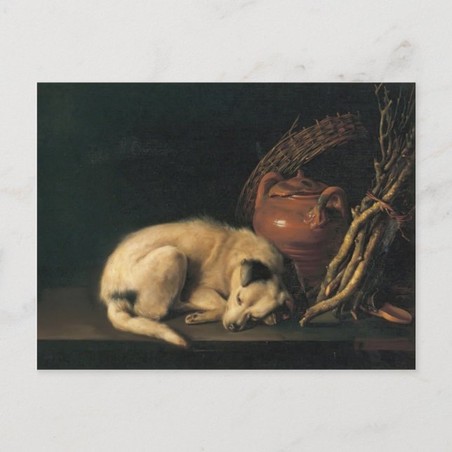Postal Gerrit Dou - Perro durmiente con olla de terracota (Anverso)