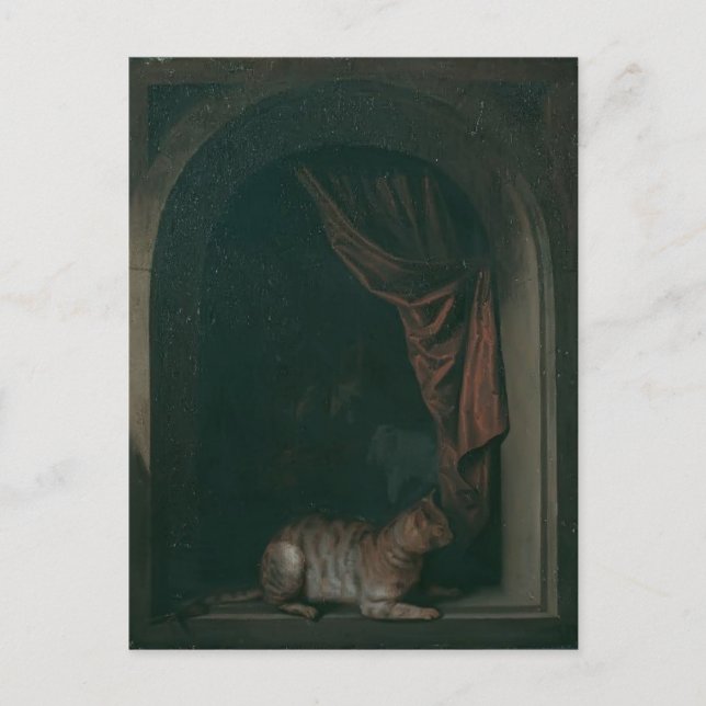 Postal Gerrit Dou - Un gato en la ventana de los estudios (Anverso)