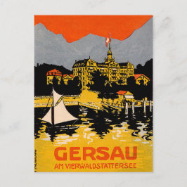 Postal Gersau, lago de Lucerna, barco de vela, Suiza