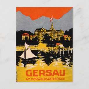 Postal Gersau, lago de Lucerna, barco de vela, Suiza