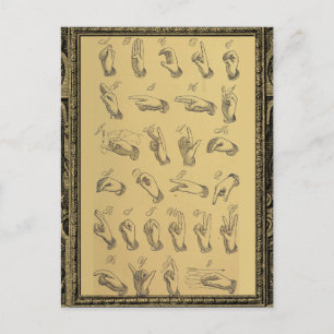 Postal Gestos de mano del alfabeto del lenguaje de Rótulo