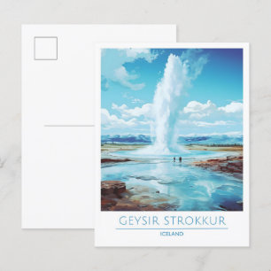 Postal Geysir Strokkur Islandia Viaje Vintage