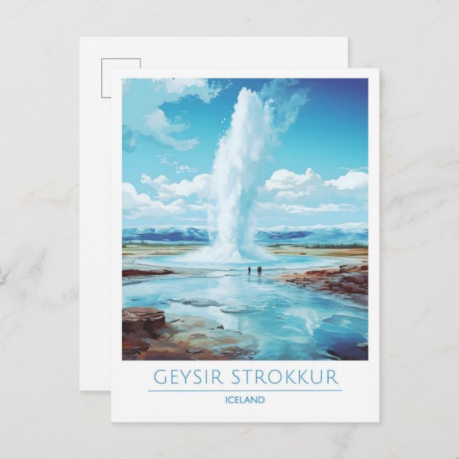 Postal Geysir Strokkur Islandia Viaje Vintage (Anverso / Reverso)