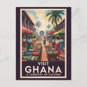 Postal Ghana Ilustracion de mercado Viaje de arte