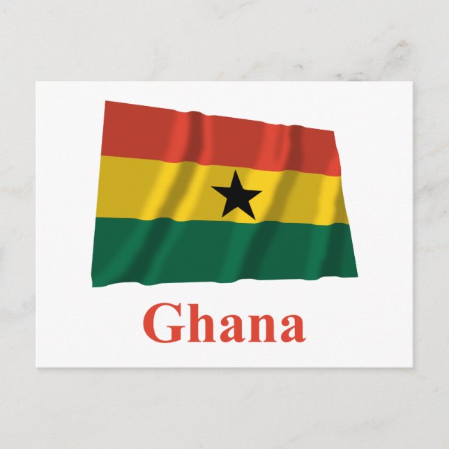 Postal Ghana ondeando bandera con nombre (Anverso)