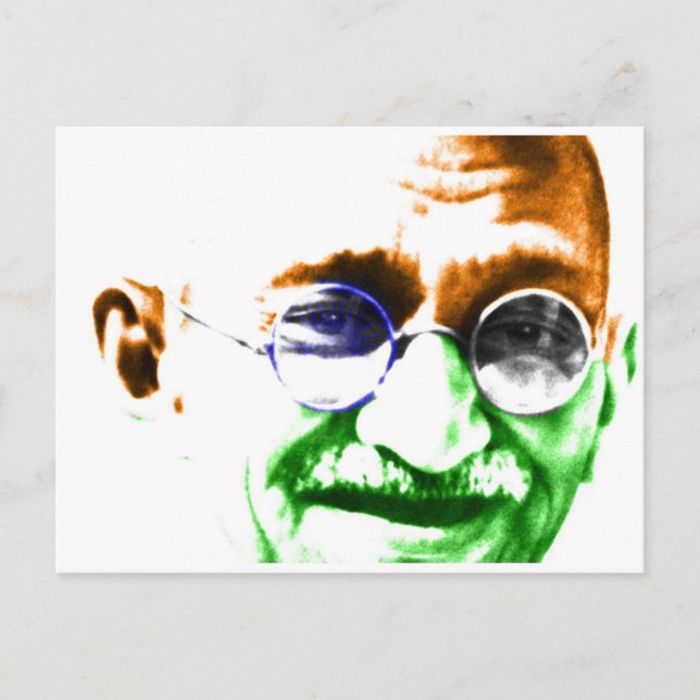 Postal Ghandi sobre la sutil bandera india (Anverso)