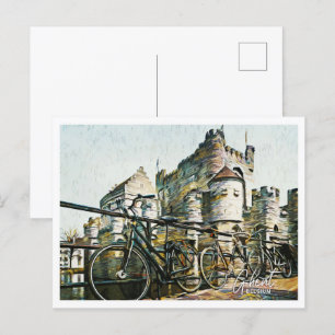 Postal Ghent Belgium Hermoso paisaje de pintura al aceite