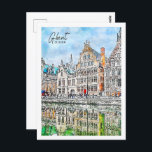 Postal Ghent Belgium Travel Place Watercolor<br><div class="desc">Ghent Belgium Famoso lugar de viaje Sketch acuarela</div>