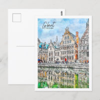 Ghent Belgium Travel Place Watercolor