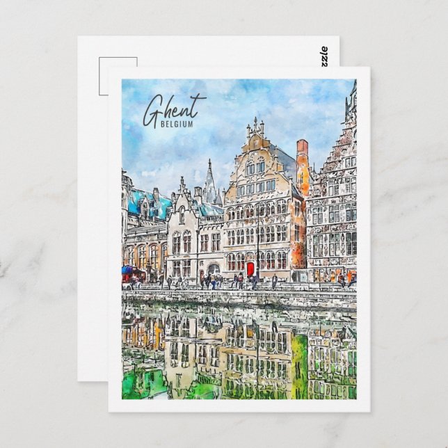 Postal Ghent Belgium Travel Place Watercolor (Anverso / Reverso)