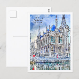 Postal Ghent Belgium Travel Place Watercolor