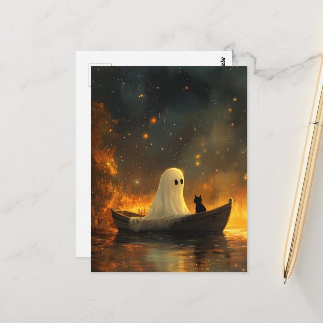 Postal Ghost and a Cat in a Boat (Anverso/Reverso In Situ)
