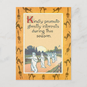 Postal Ghost Black Cat Full Moon Bat