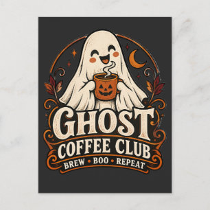 Postal Ghost Coffee Club Lindo Halloween Espeluznante