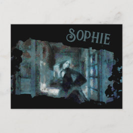 Postal Ghost Girl in Blue – Haunting Surreal Art