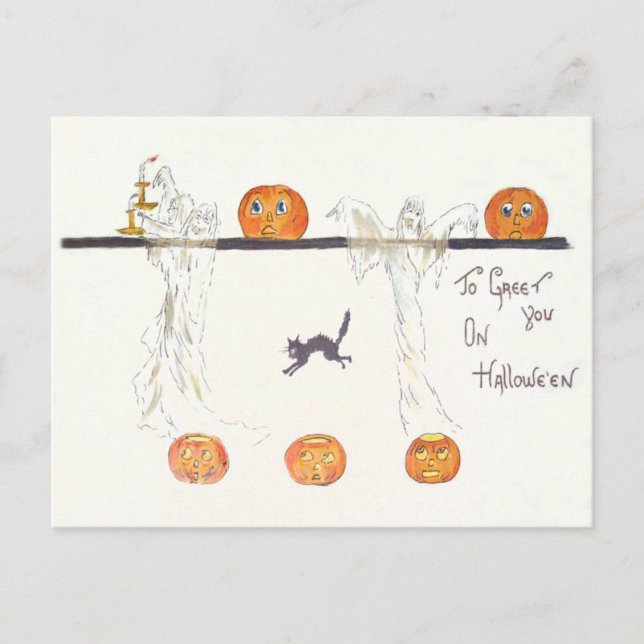 Postal Ghost Jack O Lantern Pumpkin Black Cat (Anverso)