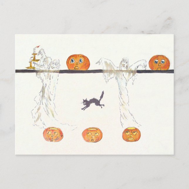 Postal Ghost Jack O Lantern Pumpkin Black Cat (Anverso)