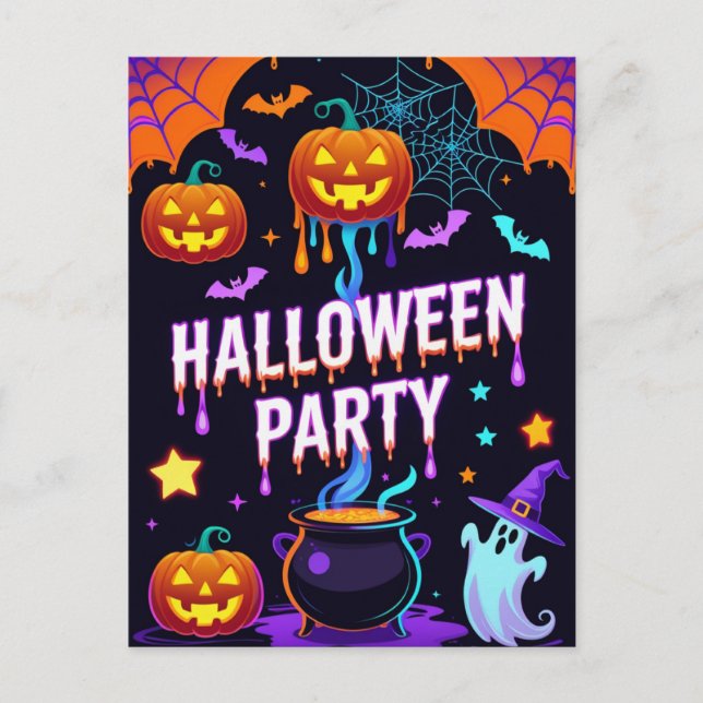 Postal Ghost & Pumpkin Halloween Party Invite (Anverso)