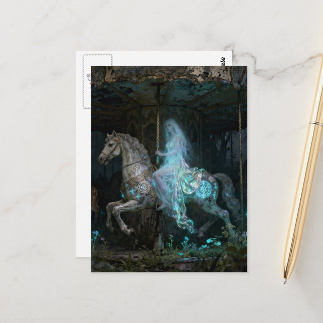 Postal Ghost Woman on Abandoned Carousel (Anverso/Reverso In Situ)