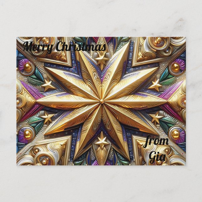 Postal GIA ~ NAVIDAD ~ patrón de estrella 3D ~ (Anverso)