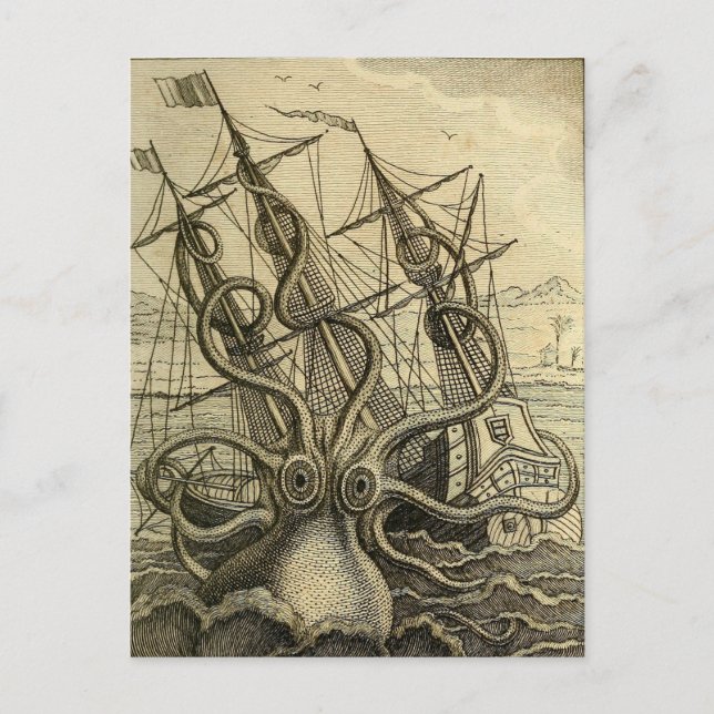 Postal Giant Octopus Vintage 1801 Etching (Anverso)