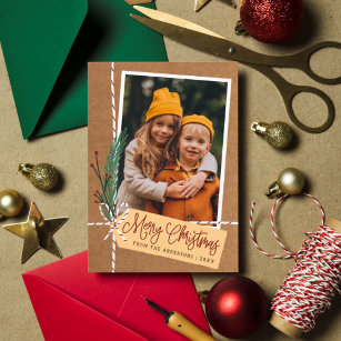 Postal Gift & Bow Rustic Merry Christmas Holiday Photo
