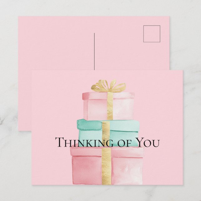 Postal Gifts Gold Rubor Pink Mint Pensando en ti (Anverso / Reverso)