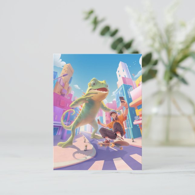 Postal Gigante Chameleon - Ilustracion de la ciudad (Anverso de pie)