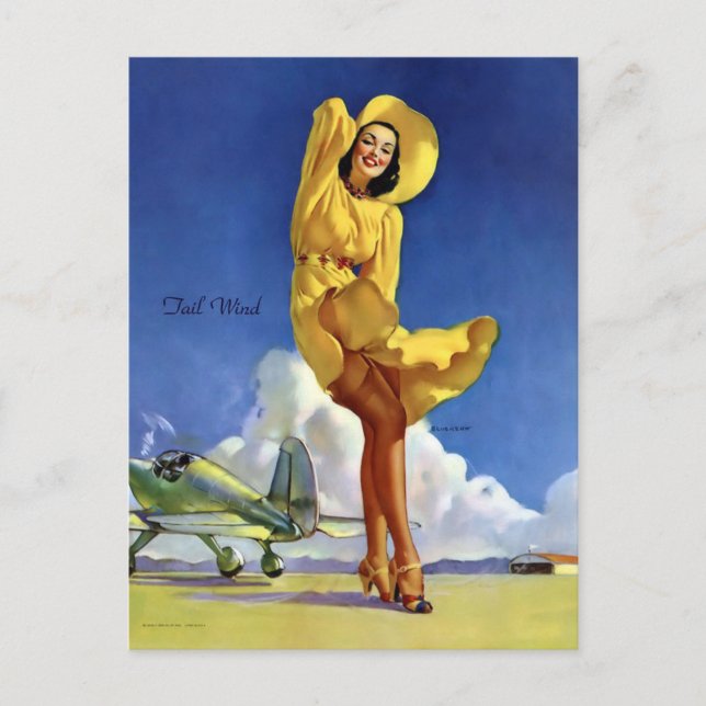 Postal Gil Elvgren - viento de cola - chica de anclaje de (Anverso)