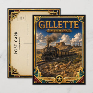 Postal Gillette Wyoming Vintage Art Deco Edad Dorada
