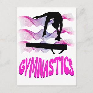 Postal Gimnasia con haz de balance rosa y púrpura