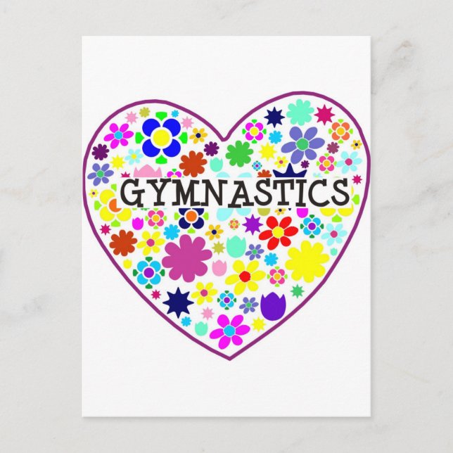 Postal Gimnasia corazón con flores (Anverso)