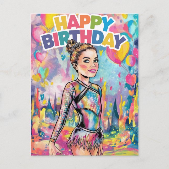 Postal Gimnasia cumpleaños personalizado colorido pintado (Anverso)