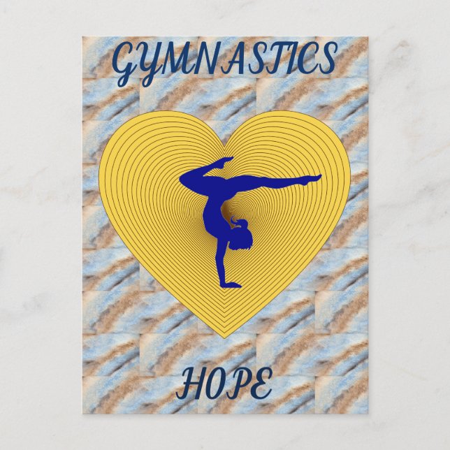 Postal Gimnasia de corazón dorado con gimnasta (Anverso)