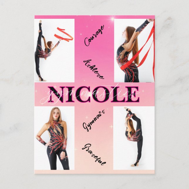 Postal Gimnasia enmarañada Rosa 4 Foto Alentamiento (Anverso)