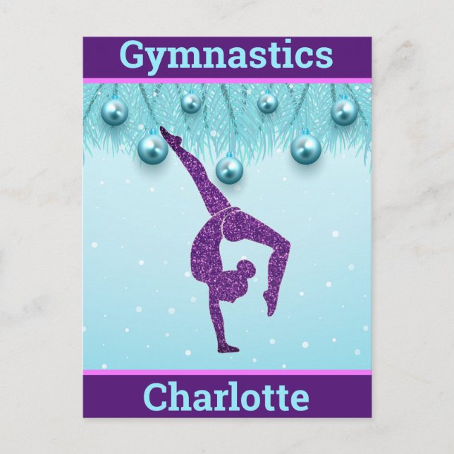 Postal Gimnasia Navidades Purple Aqua Personalizada (Anverso)